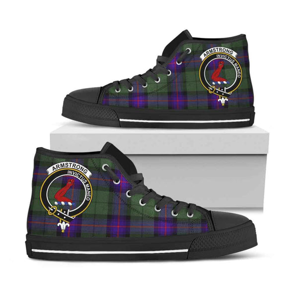 Scottish Armstrong Clan Crest Tartan High Top Shoes Black Sole Tartan Plaid