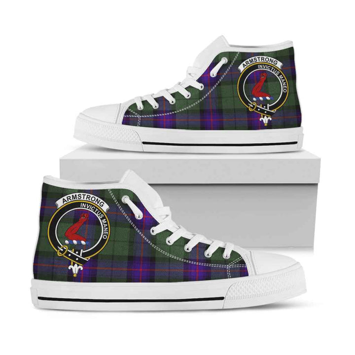 Scottish Armstrong Clan Crest Tartan High Top Shoes White Sole Tartan Plaid
