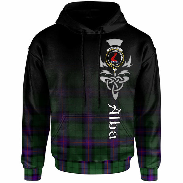 Scottish Armstrong Clan Crest Tartan Hoodie - Alba Gu Brath Family Crest Celtic Inspired Front Side Tartan Plaid