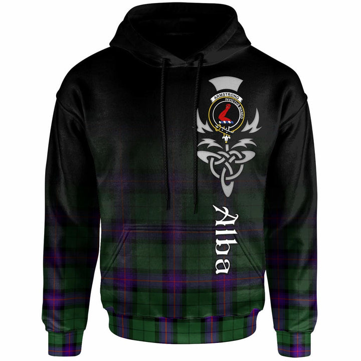 Scottish Armstrong Clan Crest Tartan Hoodie - Alba Gu Brath Family Crest Celtic Inspired Front Side Tartan Plaid