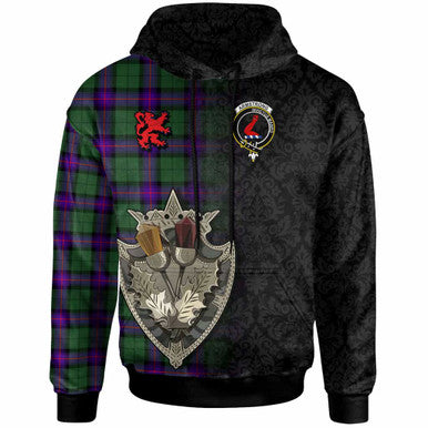 Scottish Armstrong Clan Crest Tartan Hoodie - Half Thistle Flowers Celtic Design Front Side Tartan Plaid