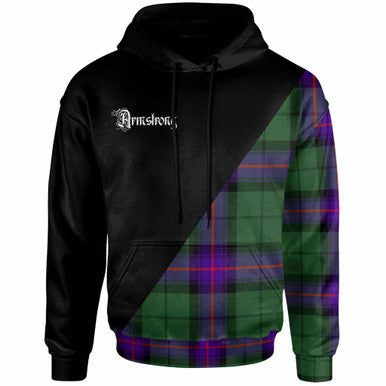 Scottish Armstrong Clan Crest Tartan Hoodie - Military Logo Front Side Tartan Plaid