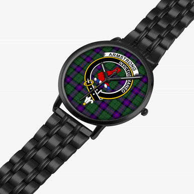 Scottish Armstrong Clan Crest Tartan Instafamous Steel Quartz Watches Tartan Plaid Black 2
