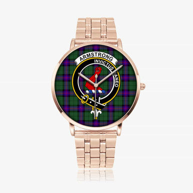 Scottish Armstrong Clan Crest Tartan Instafamous Steel Quartz Watches Tartan Plaid Rose Gold 1