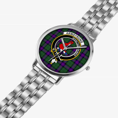 Scottish Armstrong Clan Crest Tartan Instafamous Steel Quartz Watches Tartan Plaid Silver 2