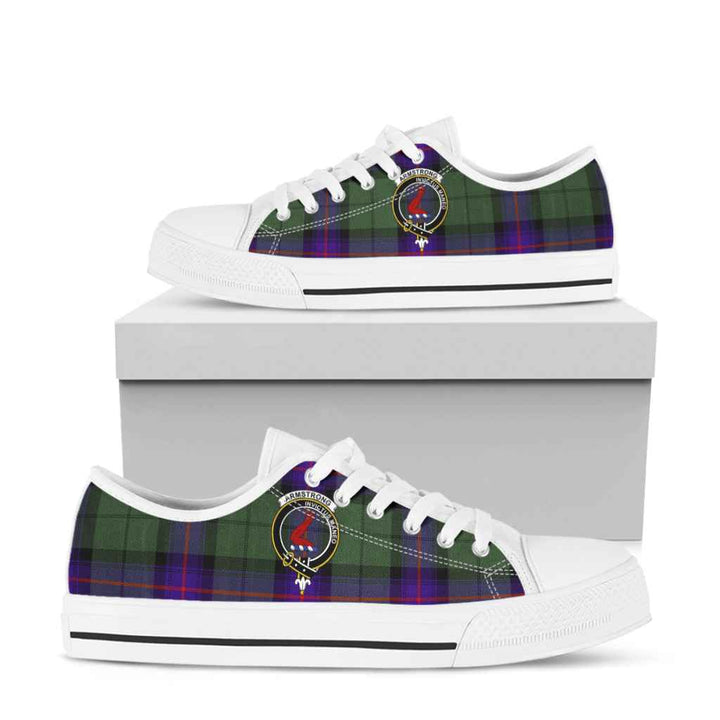Scottish Armstrong Clan Crest Tartan Low Top Shoes Tartan Plaid White