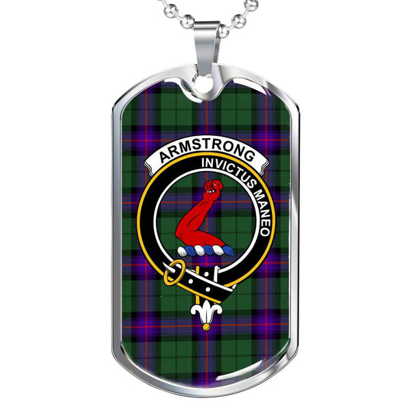 Scottish Armstrong Clan Crest Tartan Military Dog Tag Necklace Tartan Plaid 1
