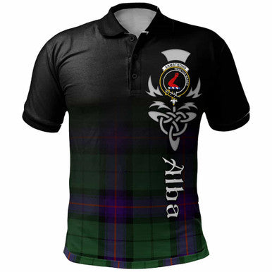 Scottish Armstrong Clan Crest Tartan Polo Shirt - Alba Gu Brath Family Crest Celtic Inspired Front Side Tartan Plaid