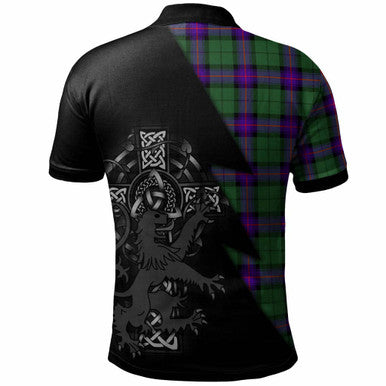 Scottish Armstrong Clan Crest Tartan Polo Shirt - Lion Rampant Celtic Cross Flash Style Back Side Tartan Plaid