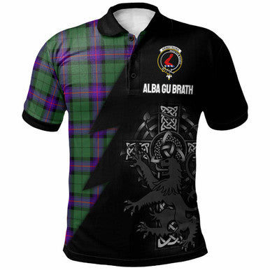 Scottish Armstrong Clan Crest Tartan Polo Shirt - Lion Rampant Celtic Cross Flash Style Front Side Tartan Plaid