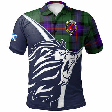 Scottish Armstrong Clan Crest Tartan Polo Shirt - Scottish Flag With Lion Front Side Tartan Plaid