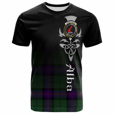 Scottish Armstrong Clan Crest Tartan T-Shirt - Alba Gu Brath Family Crest Celtic Inspired Front Side Tartan Plaid