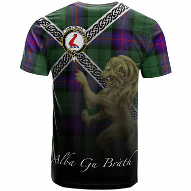 Scottish Armstrong Clan Crest Tartan T-Shirt - Celtic With Scotland Lion Back Side Tartan Plaid