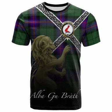 Scottish Armstrong Clan Crest Tartan T-Shirt - Celtic With Scotland Lion Front Side Tartan Plaid
