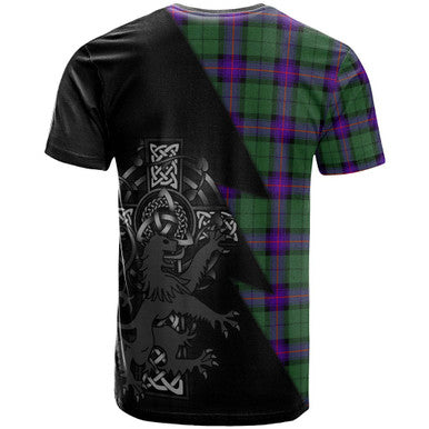 Scottish Armstrong Clan Crest Tartan T-Shirt - Lion Rampant Celtic Cross Flash Style Back Side Tartan Plaid
