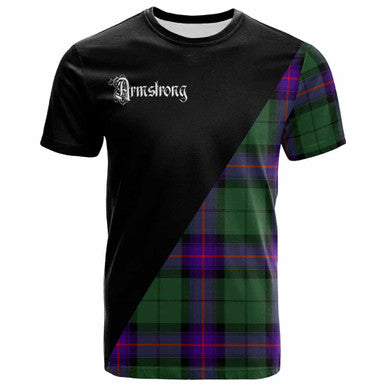Scottish Armstrong Clan Crest Tartan T-Shirt - Military Logo Front Side Tartan Plaid