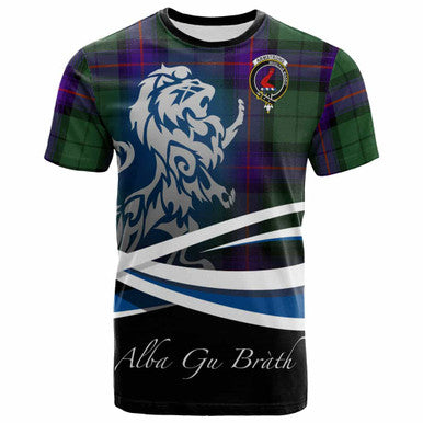 Scottish Armstrong Clan Crest Tartan T-Shirt - Scotland Lion Front Side Tartan Plaid