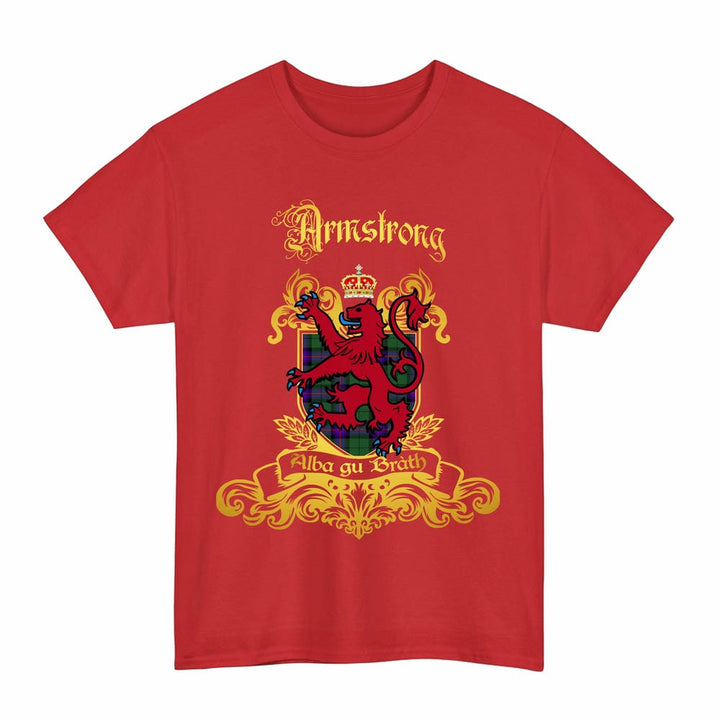 Scottish Armstrong Clan Tartan Lion Rampant of Scotland T-Shirt Tartan Plaid Red Color