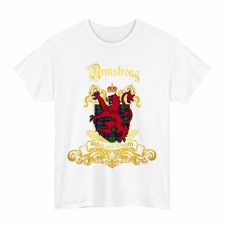 Scottish Armstrong Clan Tartan Lion Rampant of Scotland T-Shirt Tartan Plaid White Color