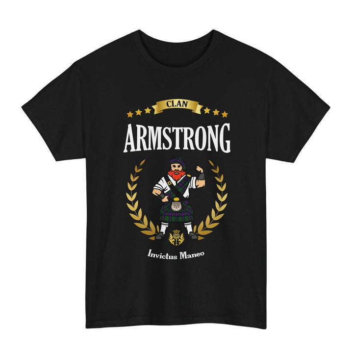 Scottish Armstrong Clan Tartan T-Shirt - Motto Scotsman Tartan Plaid Black Color