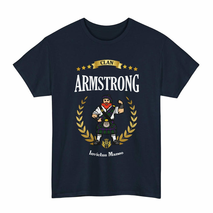 Scottish Armstrong Clan Tartan T-Shirt - Motto Scotsman Tartan Plaid Navy Color