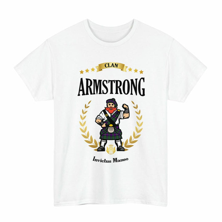 Scottish Armstrong Clan Tartan T-Shirt - Motto Scotsman Tartan Plaid White Color