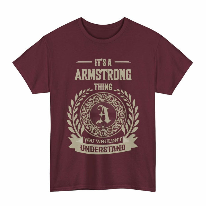 Scottish Armstrong Clan Tartan T-Shirt - Vintage Family Name Tartan Plaid Maroon Color