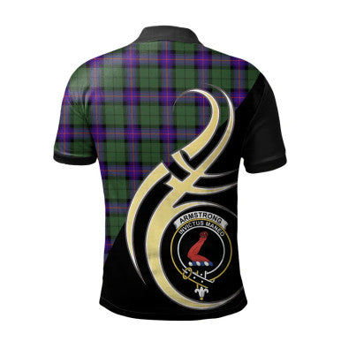 Scottish Armstrong Modern Clan Crest Tartan Polo Shirt Believe in Me Back Side Tartan Plaid