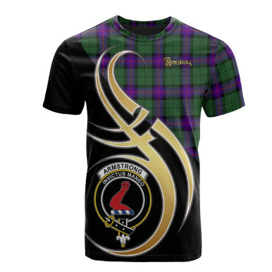 Scottish Armstrong Modern Clan Crest Tartan T-Shirt Believe in Me Front Side Tartan Plaid