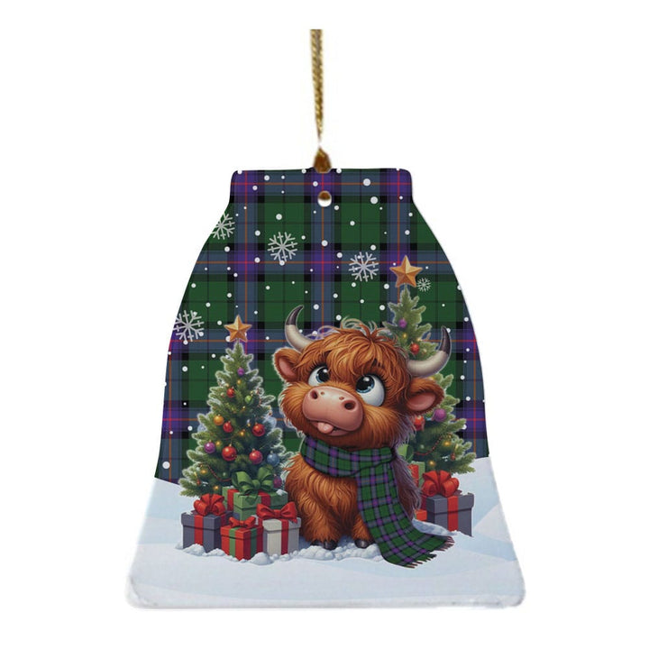 Scottish Armstrong Modern Clan Tartan Ceramic Ornament Cute Highland Cow Christmas Bell Style Tartan Plaid