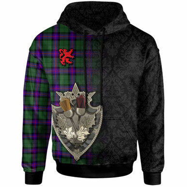 Scottish Armstrong Modern Clan Tartan Hoodie - Half Thistle Flowers Celtic Design Front Side Tartan Plaid