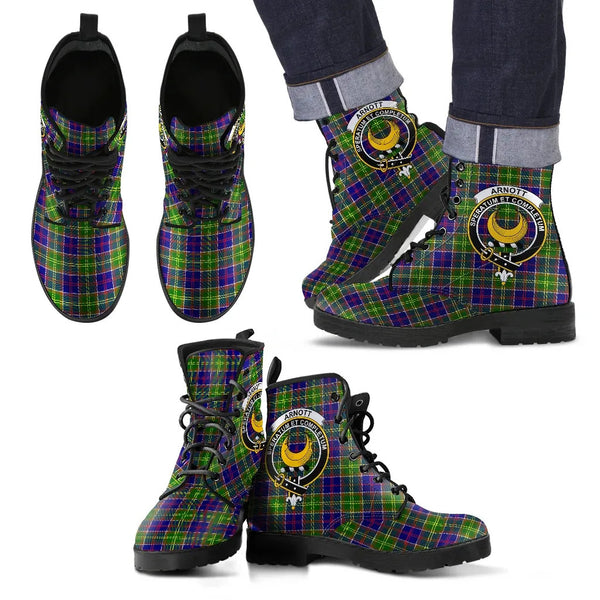 Scottish Arnott Clan Crest Tartan Leather Boots