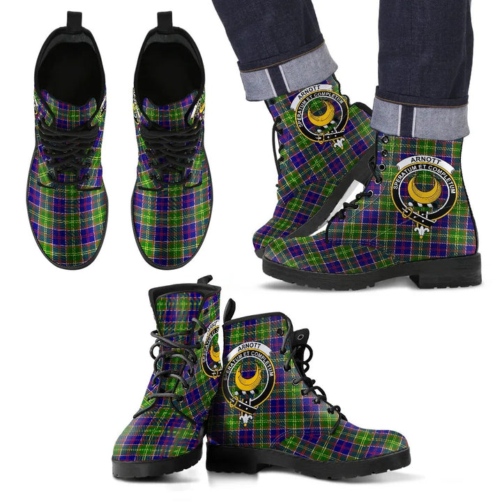 Scottish Arnott Clan Crest Tartan Leather Boots