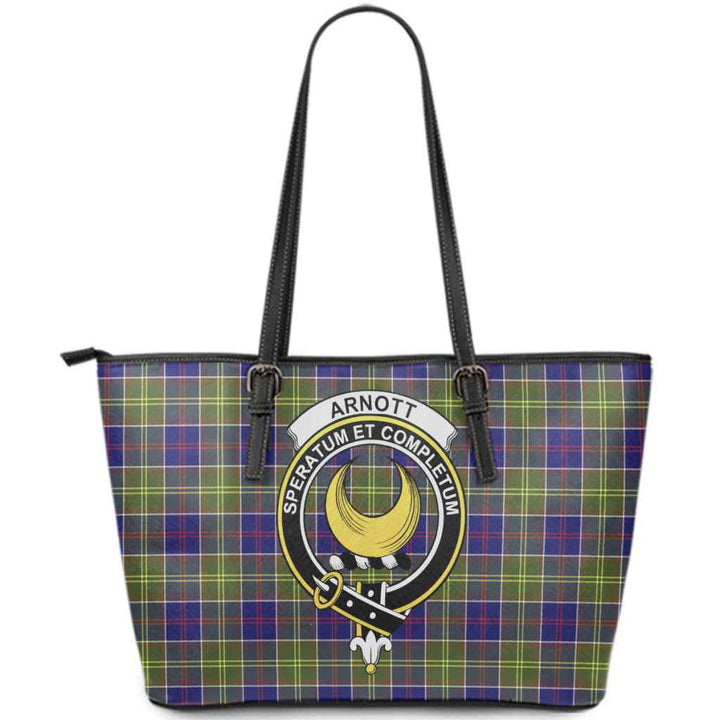 Scottish Arnott Clan Crest Tartan Leather Tote Tartan Plaid