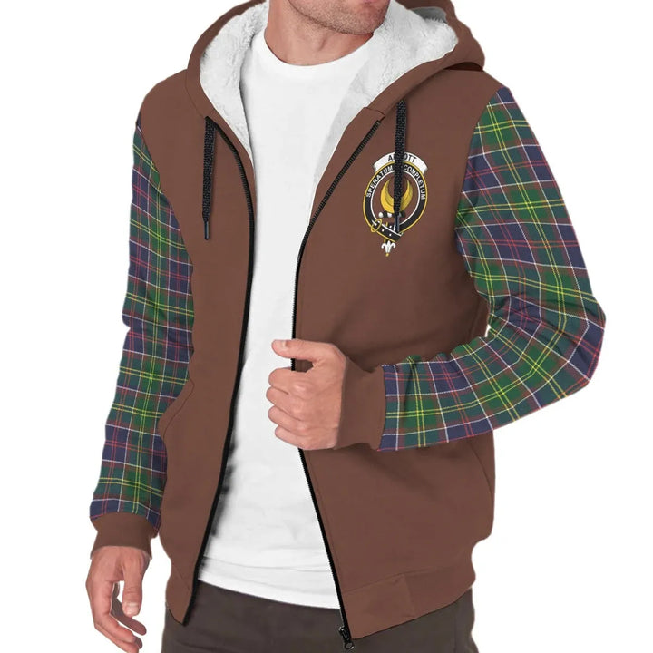 Scottish Arnott Clan Crest Tartan Plaid Sleeve Sherpa Hoodie