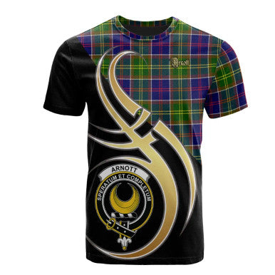 Scottish Arnott Clan Crest Tartan T-Shirt Believe in Me Front Side Tartan Plaid