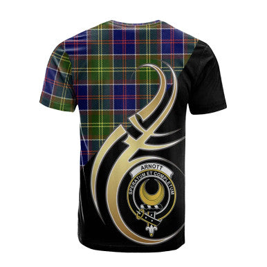 Scottish Arnott Clan Crest Tartan T-Shirt Believe in Me Back Side Tartan Plaid