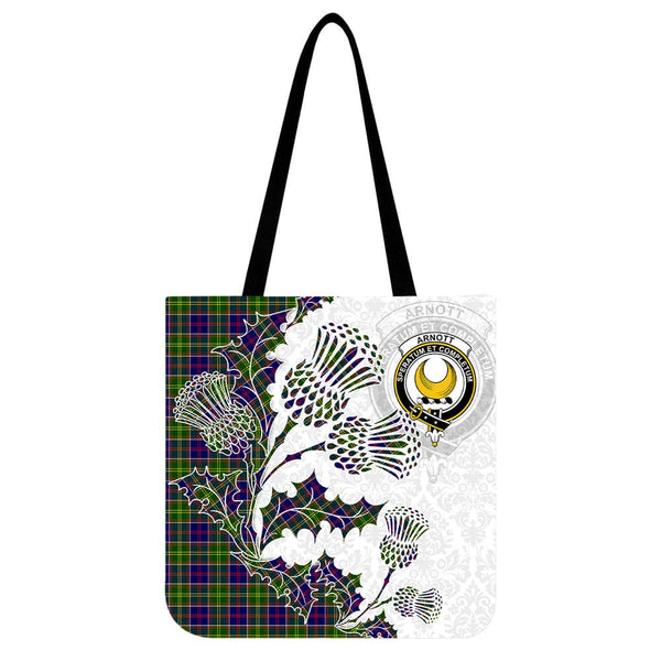 Scottish Arnott Clan Crest Tartan Tote Bag - Thistle Flowers Style Tartan Plaid 1
