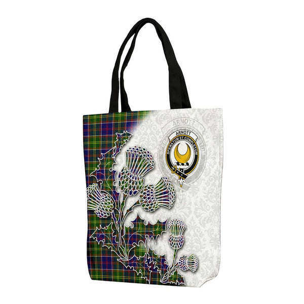 Scottish Arnott Clan Tartan Canvas Bag With Shoulder Straps - Thistle Flowers Style Tartan Plaid 1