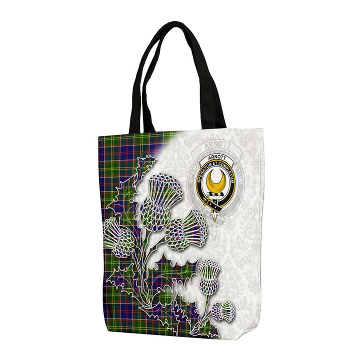 Scottish Arnott Clan Tartan Canvas Bag With Shoulder Straps - Thistle Flowers Style Tartan Plaid 1