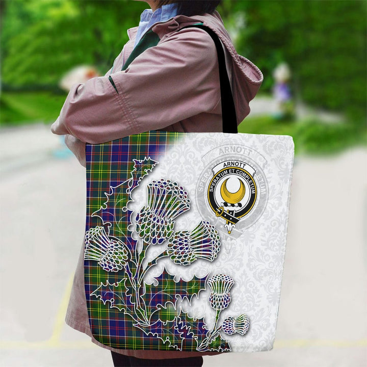 Scottish Arnott Clan Tartan Canvas Bag With Shoulder Straps - Thistle Flowers Style Tartan Plaid 2