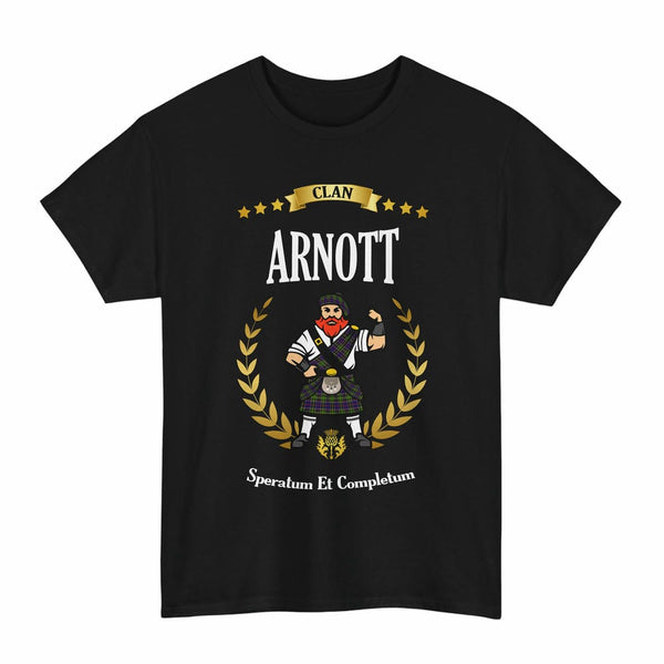 Scottish Arnott Clan Tartan T-Shirt - Motto Scotsman Tartan Plaid Black Color