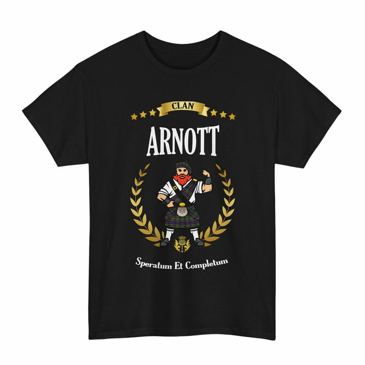 Scottish Arnott Clan Tartan T-Shirt - Motto Scotsman Tartan Plaid Black Color