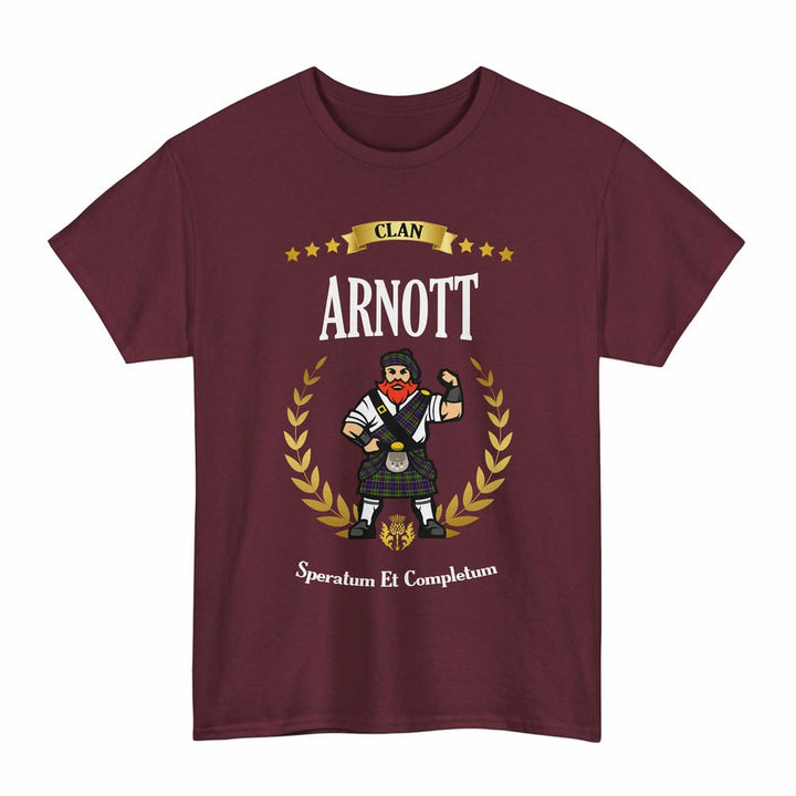 Scottish Arnott Clan Tartan T-Shirt - Motto Scotsman Tartan Plaid Maroon Color