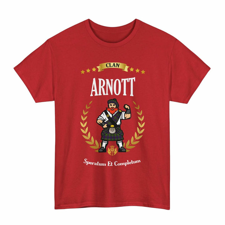 Scottish Arnott Clan Tartan T-Shirt - Motto Scotsman Tartan Plaid Red Color