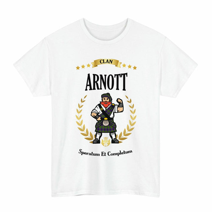 Scottish Arnott Clan Tartan T-Shirt - Motto Scotsman Tartan Plaid White Color