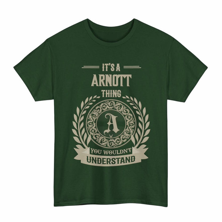 Scottish Arnott Clan Tartan T-Shirt - Vintage Family Name Tartan Plaid Forest Green Color