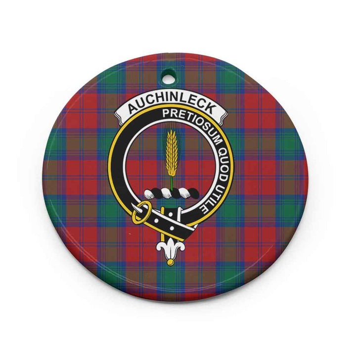 Scottish Auchinleck Clan Crest Tartan Ceramic Ornament Circle Shape Tartan Plaid