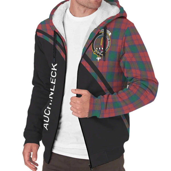 Scottish Auchinleck Clan Crest Tartan Curve Sherpa Hoodie