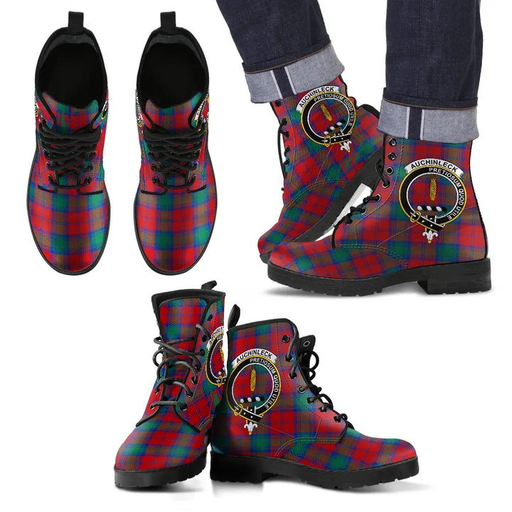 Scottish Auchinleck Clan Crest Tartan Leather Boots